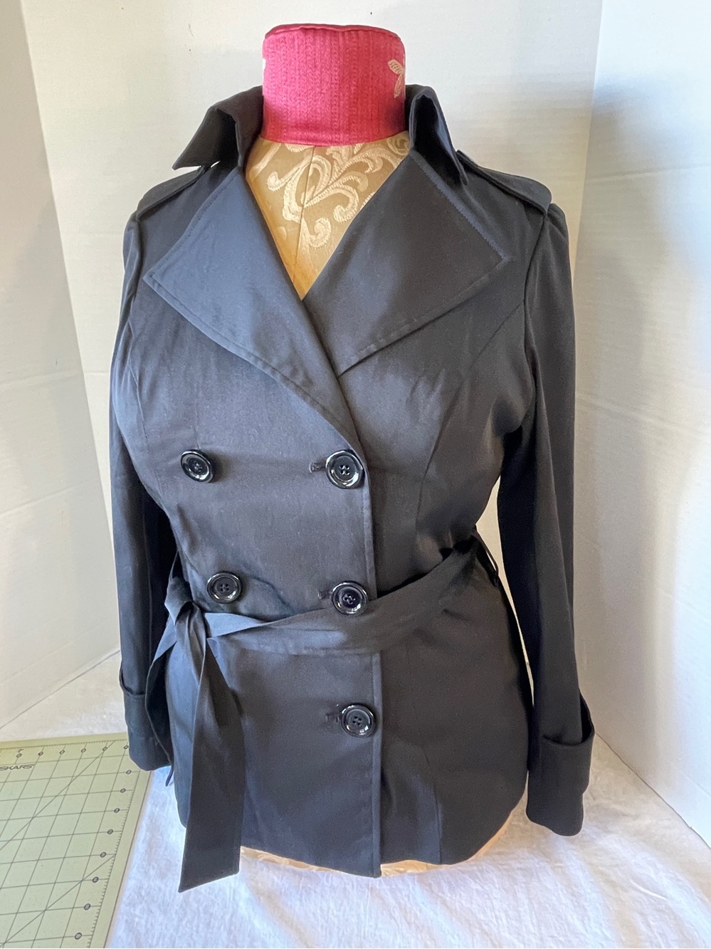 Cynthia Rowley Black Trench Coat Jacket Women’s M Double Breasted P2P=20 L=25